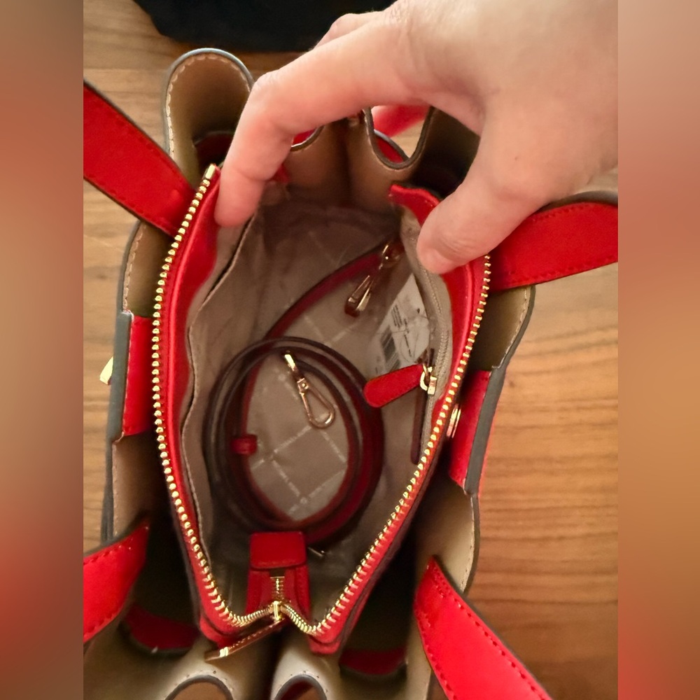 Michael Kors Bright Red Leather Satchel with Gold Hardware - Picture 12 of 16
